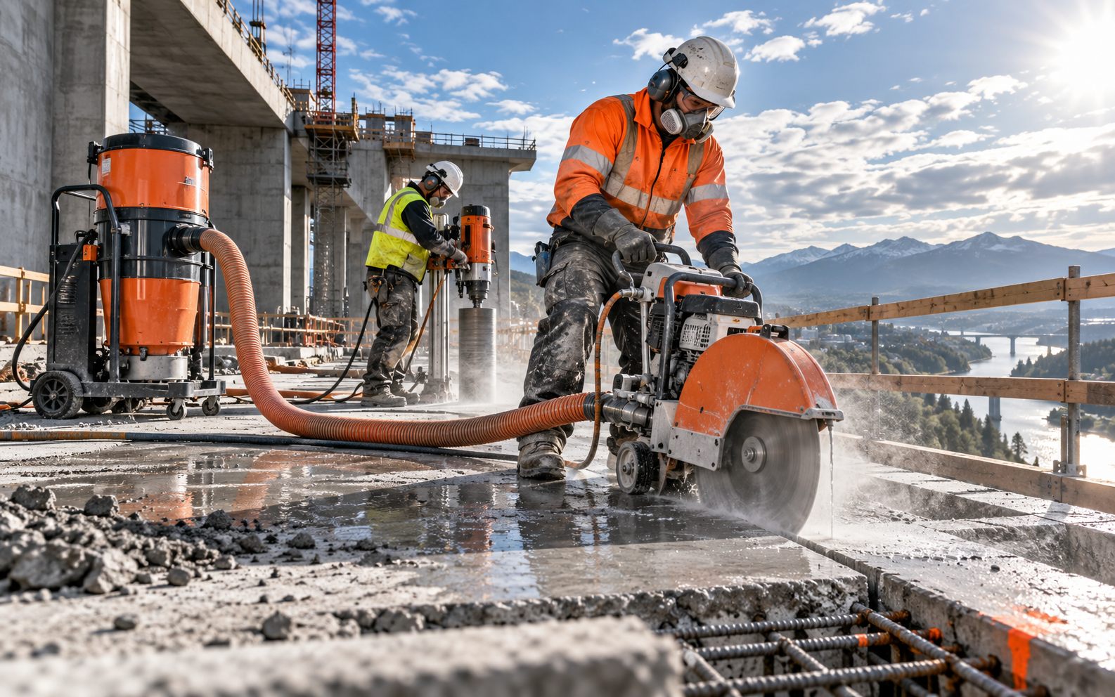 Concrete cutting equipment in an infrastructure project